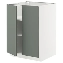 METOD Podni element s policama/2 vrata, bela/Nickebo mat sivozelena, 60x60 cm