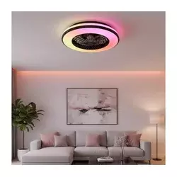 LED RGBW prigušiva stropna svetiljka sa ventilatorom VENTELUX LED/48W/230V crna + daljinski upravljač