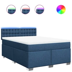 Vidaxl Box spring postelja z vzmetnico modra 140x190 cm blago
