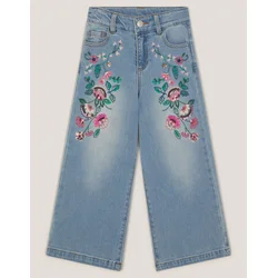 Monsoon Children Farmerke za devojčice Sequin Floral, Široke nogavice, Plave