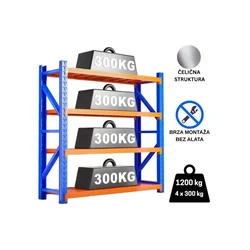EPRO Metalna montažna polica Professional 200x200x60cm, metal-metal, 1.200kg (4x300kg) plavo-narandžasta