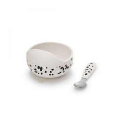 ELODIE DETAILS Silikonski set za jelo sa tanjirom Dalmatian Dots, Belo - crni