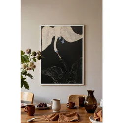 WallXpert uramljena slika 115199, The Swan Hilme af Klint, beli i crni labud na crno-beloj pozadini, 30 x 40 cm, beli ram