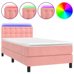 Vidaxl Box spring postelja z vzmetnico LED roza 90x200 cm žamet