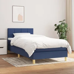 Vidaxl Box spring postelja z vzmetnico moder 90x190 cm blago