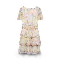 Vero Moda Girl Obleka VMSMILLA rumena/roza/bela