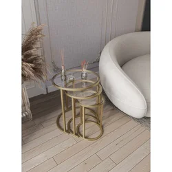 Hanah Home set od 3 pomoćna stola Milas 3, zlatni / providno staklo