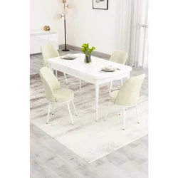 Hanah Home trpezarijski set Nix, sto na razvlačenje i 4 stolice, bela ploča, krem tkanina Babyface