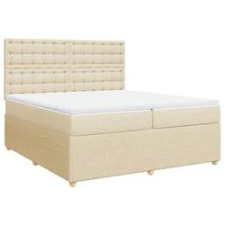 Vidaxl Box spring postelja z vzmetnico krem 200x200 cm blago