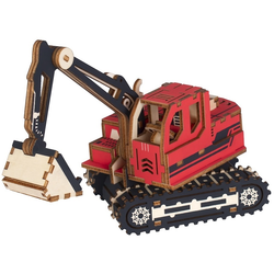 Woodcraft Lesena 3D sestavljanka Bager rdeča