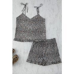 Trendyol Curve Multicolored Leopard Patterned Strap Knitted Ruffle Detail Pajama Set