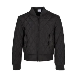 Girls Diamond Quilt Nylon Jacket Black