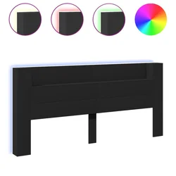Vidaxl Omarica za vzglavje postelje LED črna 220x16,5x103,5 cm