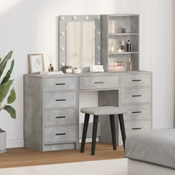 Toaletni stol s zrcalnim svjetlima 3 pcs Siva Konstruirano drvo