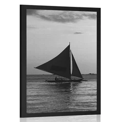Plakat čudoviti sončni zahod pri morju v črnobeli varianti - 20x30 silver