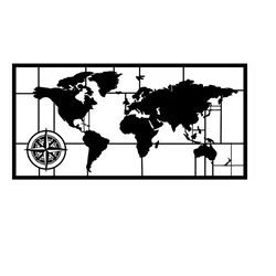 Wallity Zidna dekoracija World Map 7, 121x60cm, Crna