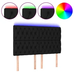 Vidaxl LED posteljno vzglavje črno 144x7x118/128 cm blago