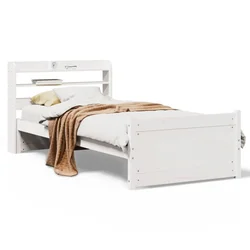 Vidaxl Posteljni okvir z vzglavjem brez vzmetnice bel 90x190 cm