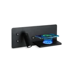 Immax 08287L-LED Zidno svetlo sa policom, USB priključkom i bežičnim punjenjem, LED/3W/230V + LED/3W
