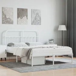 shumee vidaXL Kovinski posteljni okvir z vzglavjem bel 140x190 cm