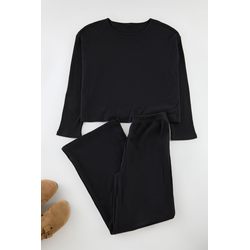 Trendyol Black Ribbed Knitted Pajama Set