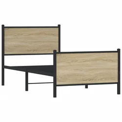 Vidaxl Kovinski posteljni okvir brez vzmetnice sonoma hrast 90x190 cm