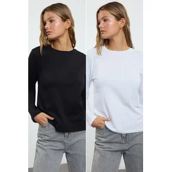 Trendyol Black-White 2-Pack Crew Neck Regular/Normal Cut Knitted T-Shirt