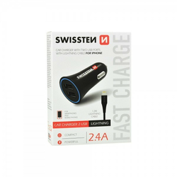 SWISSTEN Auto Punjac 2.4A 2xUsb Lightning (Crna)