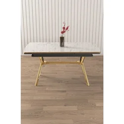 Hanah Home trpezarijski sto na razvlačenje Nis, 150 × 89 cm (razvučen 200 cm), ploča u dekoru belog mermera, zlatne noge