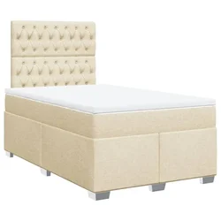 Vidaxl Box spring postelja z vzmetnico krem 120x200 cm blago