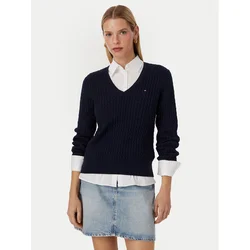 TOMMY HILFIGER Pulover Cable  mornarska / temno modra / rdeča / bela