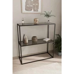 Hanah Home komoda Oskar, 80 cm, crna / dimljeno staklo