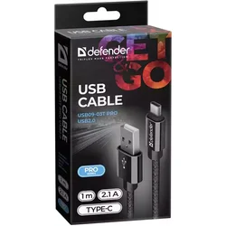 USB type-c kalb Defender USB08-03T USB 20.0 Black 1m 2.1A