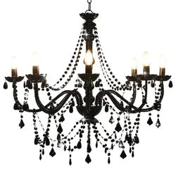 Luster s perlama crni 8 žarulja E14