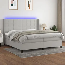 Greatstore Box spring postelja z vzmetnico LED sv. siva 200x200 cm blago
