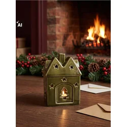 Sinsay - Božićni svećnjak za tealight sveću u obliku kućice - zeleno