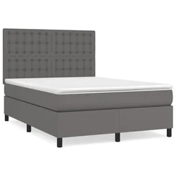 Vidaxl Box spring postelja z vzmetnico siv 140x200 cm umetno usnje