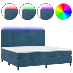 Vidaxl Box spring postelja z vzmetnico LED temno modra 200x200cm žamet