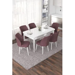 Hanah Home Set Trpezarijski sto i 6 stolica Nef, Prljavo roze