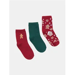 Sinsay - Pamučne čarape sa novogodišnjim motivom 3 pack - maroon