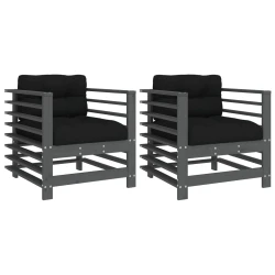 MAISON CHIC Vrtni stoli - Stol za vrt z blazino 2 kosa siva trdna borovina JS2550, (21876495)