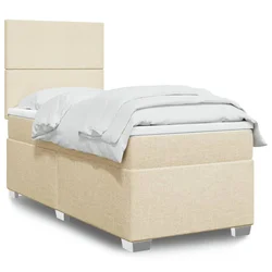 Vidaxl Box spring postelja z vzmetnico krem 90x200 cm blago