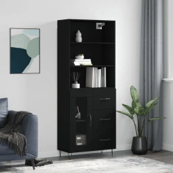 Visoka komoda crni 69,5x34x180 cm konstruirano drvo