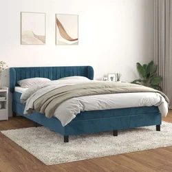 VIDAXL Box spring postelja z vzmetnico temno modra 140x190cm