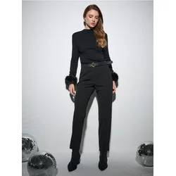 Sinsay - Pantalone straight fit sa pojasom - crno