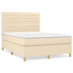 Vidaxl Box spring postelja z vzmetnico krem 140x190 cm blago