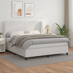 Vidaxl Box spring postelja z vzmetnico bela 180x200 cm umetno usnje