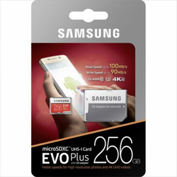 Samsung 256GB EVO+ MICRO SDXC UHS-I class10 U3 4K UltraHD 100MB/s SPOMINSKA KARTICA+ SD adapter