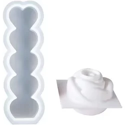 shumee KALUP ZA SVEČE, MILA, SMOLA, SILIKON, 3D VRTNICA, SRČKI STEBER, 2 kom.