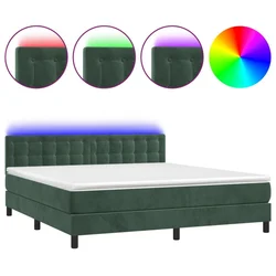 Vidaxl Box spring postelja z vzmetnico LED tem. zelena 180x200cm žamet